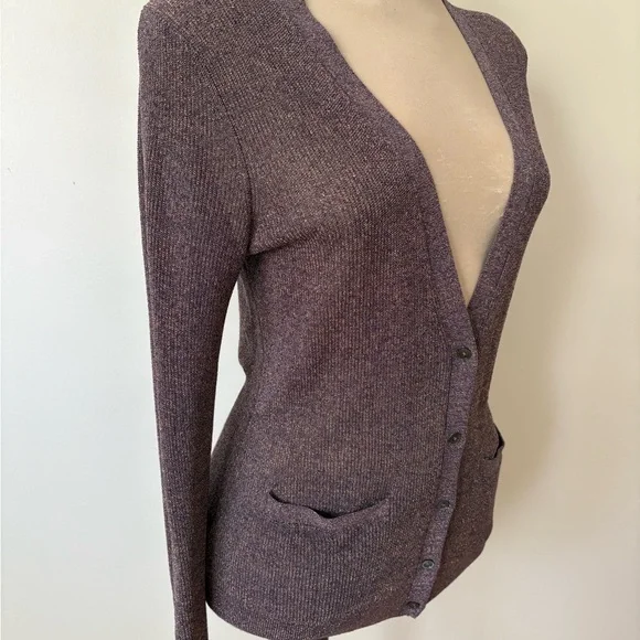 Banana Republic Purple Metallic Thin Knit Cardigan with Gold Thread - Picture 3 of 6